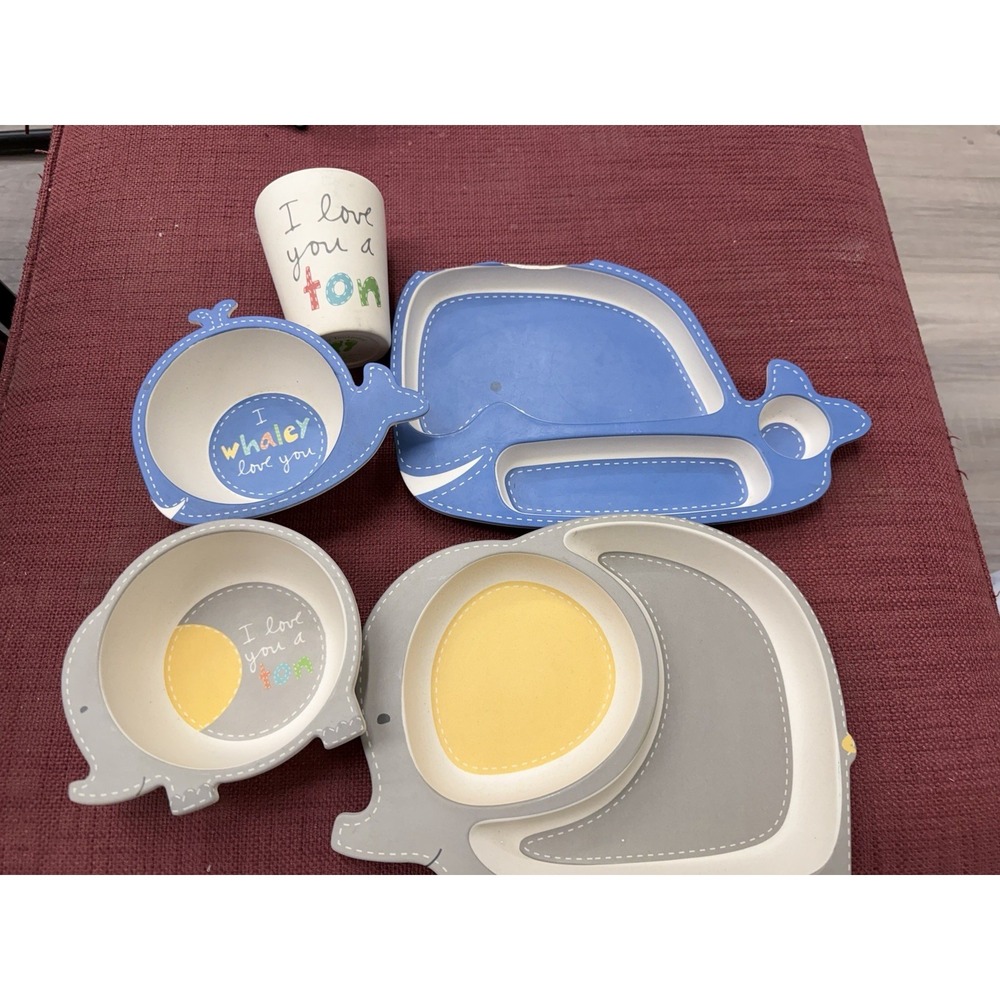 Set Of 5 Toddler Dishes By Tiny Footprints Elephants Whales